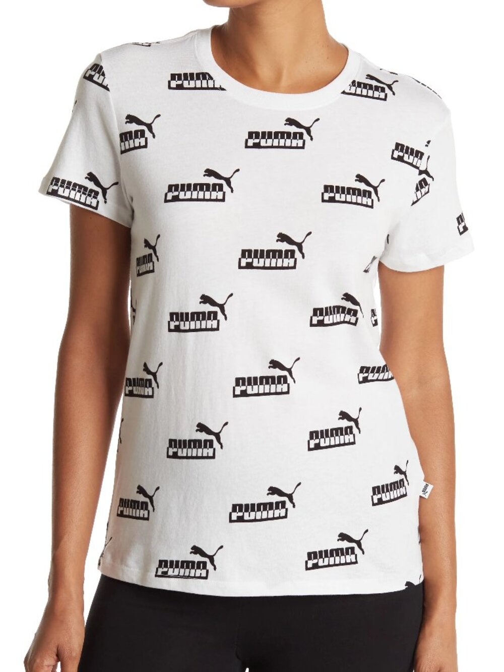 PUMA Women’s Allover Logo Tee – White/Black – Size M – NWT